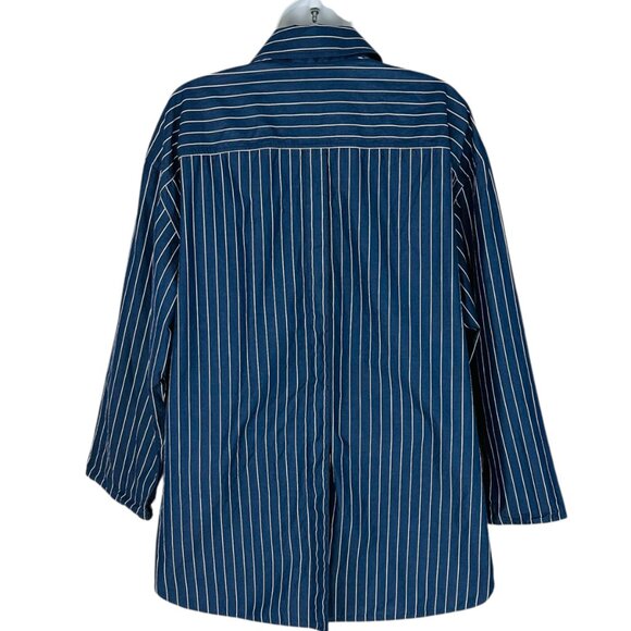Lafayette 148 Women's Size M Striped Oversize Side Slit Blue White Tunic Shirt - Picture 3 of 7